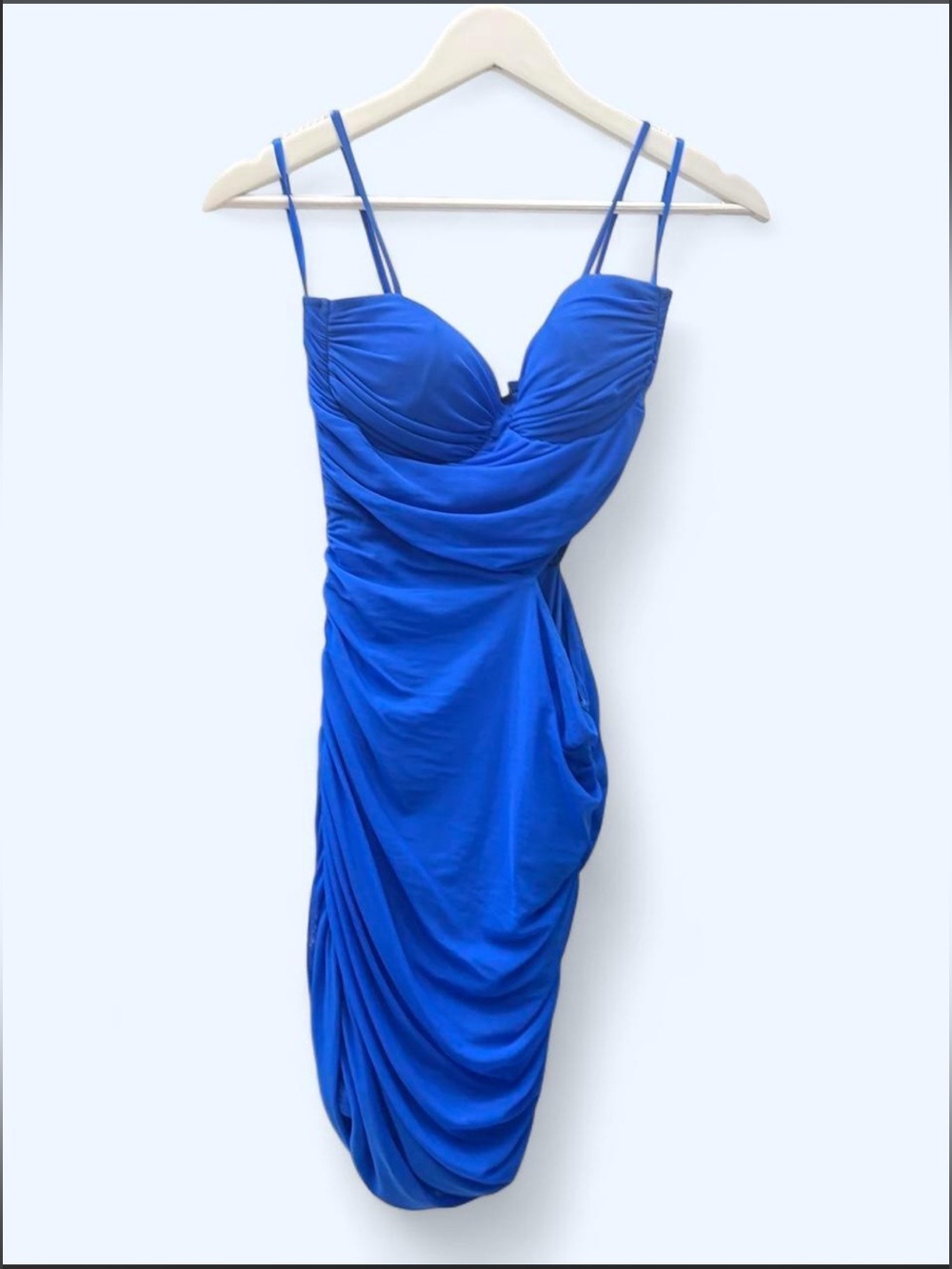 Windsor Cobalt Blue Ruched Spaghetti-Strap Mini Dress